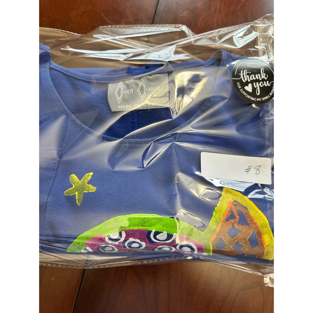 Cover Charge Vintage Blue Hand Painted Fish Starfish Maxi T-Shirt Dress USA Made - Picture 10 of 10